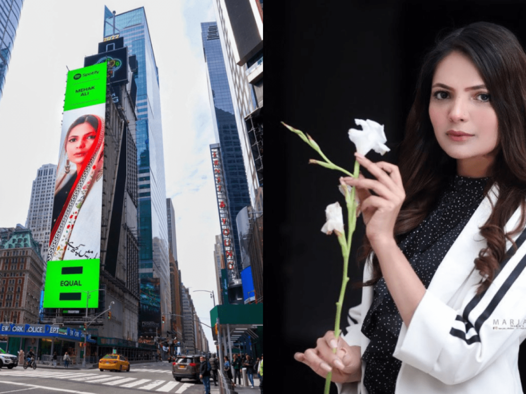 After the Arooj Aftab, a picture of another Pakistani singer, Mehak Ali, has been posted on Times Square in New York.