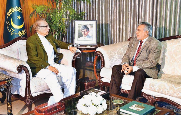 President Arif Alvi and Ishaq Dar meet again