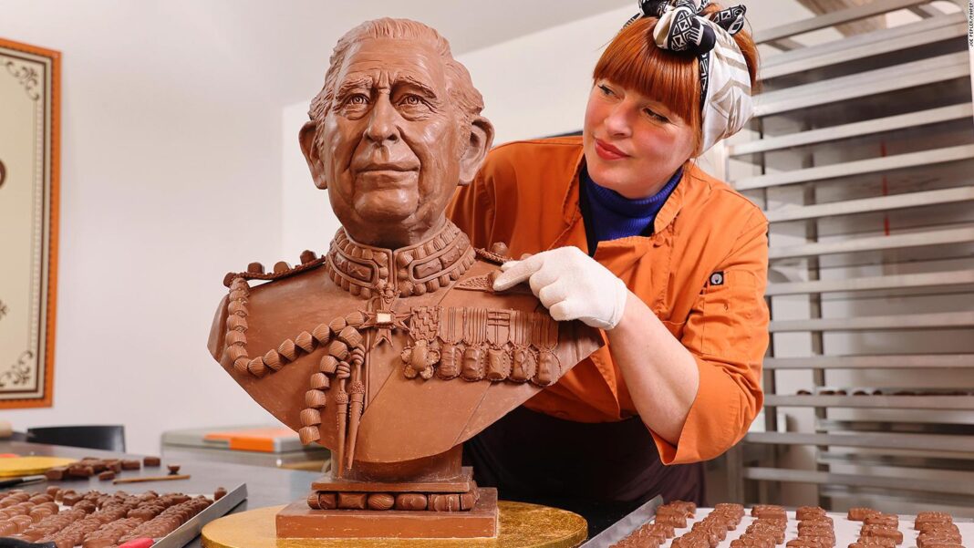 The woman made a 51-pound chocolate statue of King Charles