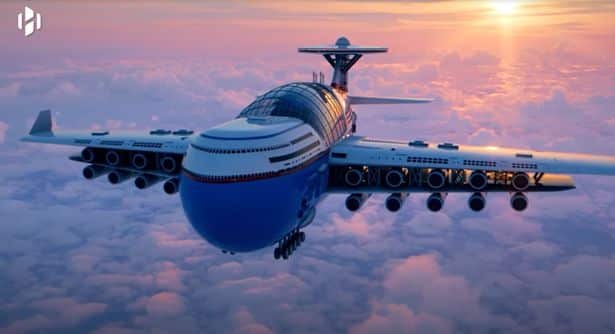 Future Sky Hotel that Never Lands Because of Nuclear Engines